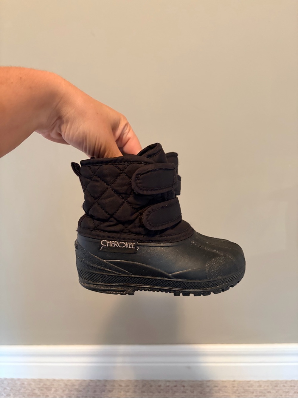 Cherokee Black Quilted Kids' Snow Boot with Dual Straps